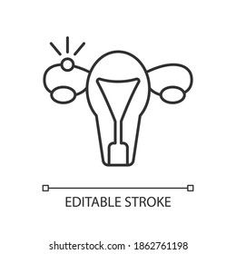 Ectopic pregnancy linear icon. Fallopian tube. Embryo outside uterus. Tubal complication. Thin line customizable illustration. Contour symbol. Vector isolated outline drawing. Editable stroke