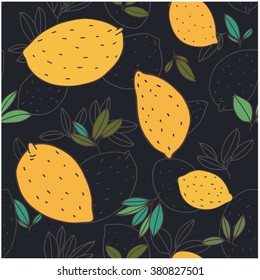 ector cute hand drawing fruits seamless pattern background. Lime, fresh healthy food.
