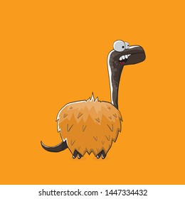 ector funny cartoon cute black monster dinosaur isolated on orange background. Vector funny black mascot dragon . Hand drawn Dino logo design template