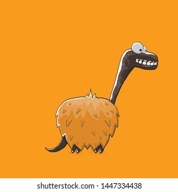 ector funny cartoon cute black monster dinosaur isolated on orange background. Vector funny black mascot dragon . Hand drawn Dino logo design template