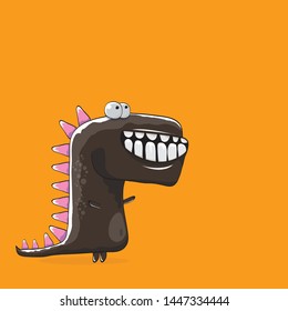 ector funny cartoon cute black monster dinosaur isolated on orange background. Vector funny black mascot dragon . Hand drawn Dino logo design template