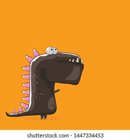 ector funny cartoon cute black monster dinosaur isolated on orange background. Vector funny black mascot dragon . Hand drawn Dino logo design template