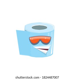 ector funny cartoon toilet paper roll character with sunglasses isolated on white background. funky smiling kawaii tolet paper roll character