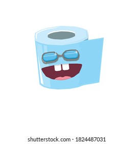 ector funny cartoon toilet paper roll character with sunglasses isolated on white background. funky smiling kawaii tolet paper roll character