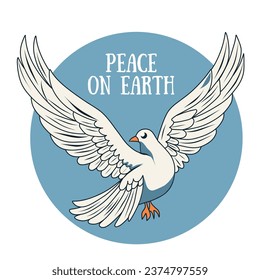 ector illustration avatar icon of white flying dove of peace, dove spread its wings on sky background isolated on white background with space for text
