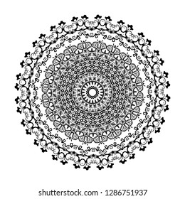 ector illustration of beautiful big mandala, isolated design object, black outlines