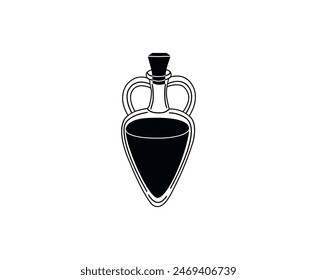 ector illustration. Bottle with potion. Flask with magic liquid. Magic liquid. Graphic arts. On a white background. Black and white drawing. A set of magic bottles. Elixir of life.