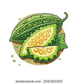 ector Illustration, Clip Art of a Bitter Gourd Slice for Designs and Branding