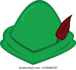 ilustración de un sombrero verde con capucha roja clásica de plumas