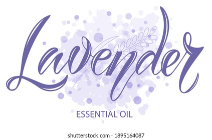 ector illustration of Lavender
Essential Oil text for logotype, packaging, banner, label, poster, decoration, postcard. Lavender Essential Oil calligraphy background. EPS 10.