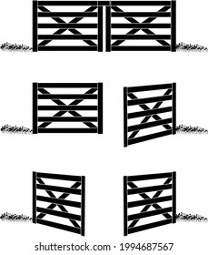 ector illustration set of rural gates. Three positions