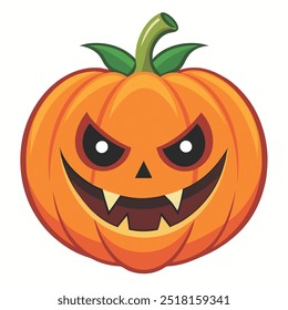 ector illustration of a smiling jack-o'-lantern with spooky eyes, isolated on a white background