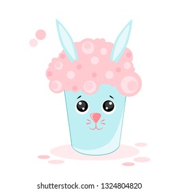 ector illustration of a strawberry smoothie, a glass bunny in an amusing Kawaii style