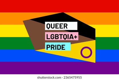 ector image combining the trans, black, pride and intersex flag with the text 'QUEER LGBTQIA+ PRIDE'