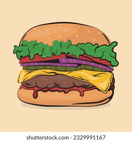 ector image of tasty hamburger with barbecue sauce