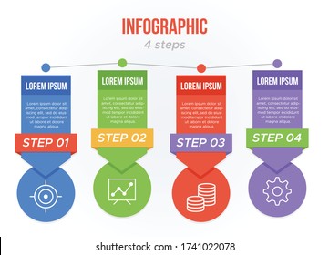 ector Diseño infográfico con iconos y 4 opciones o pasos. Infografía para el concepto de negocio. Se puede utilizar para presentaciones banner, diseño de flujo de trabajo, diagrama de procesos, diagrama de flujo, gráfico de información