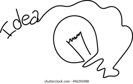 ector light bulb icon with concept of idea. Doodle hand drawn sign. Illustration for print, web