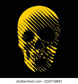 Ector line- art skull made by vertical lines. Human skull front view.