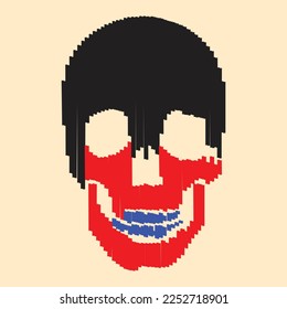 Ector line- art skull made by vertical lines. Human skull front view.