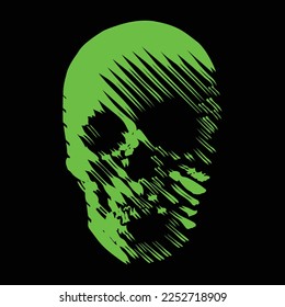 Ector line- art skull made by vertical lines. Human skull front view.