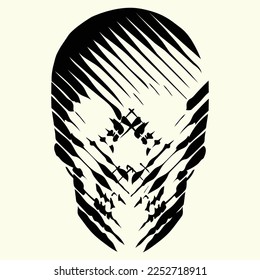 Ector line- art skull made by vertical lines. Human skull front view.