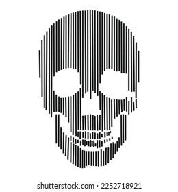 Ector line- art skull made by vertical lines. Human skull front view.