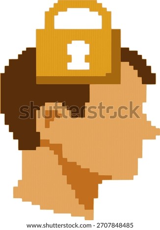 ector pixel-style illustration of a human head in profile with a yellow padlock on top, representing psychological boundaries, mental privacy, or cognitive security.