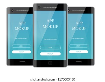ector Realistic perspective smartphone mockups set isolated. Vector illustration for printing and web element, Game and application mockup.