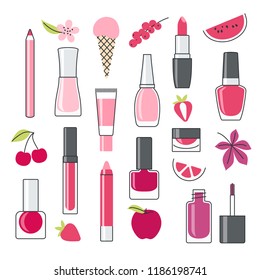 ector set of decorative cosmetics in different color inspired by nature