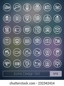ector thin photo and video icons design set. Moder simple line icons. Ultra thin icons on abstract blue background. Volume 15