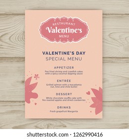 ector valentine restaurant brochure, menu design. Vector holiday template with hand-drawn graphic. Valentine's day invitation flyer. - Vector 