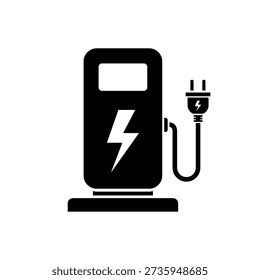 ectric vehicle (EV) charging station, green energy syombol, Electric Station for Vehicle Car Silhouette Icon. Charger with Plug for Electrical Power