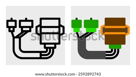 An ECU icon featuring wires and connectors. Suitable for automotive repair guides, technical infographics, and electronic component catalogs.