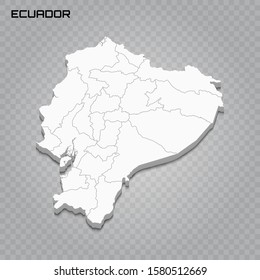 Ecuador 3d map with borders of regions. Vector illustration