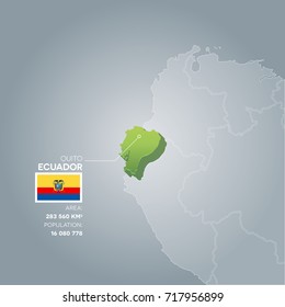 Ecuador 3d map with information of area and population of the country.