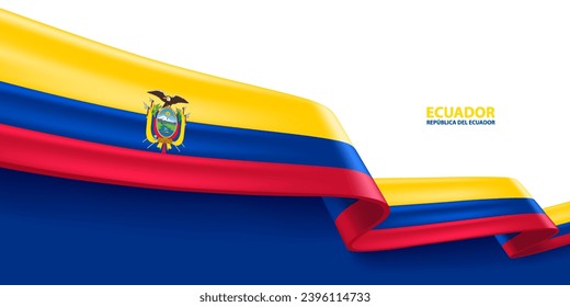 Ecuador 3D ribbon flag. Bent waving 3D flag in colors of the Ecuador national flag. National flag background design.