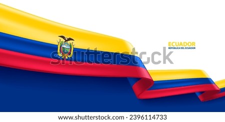 Ecuador 3D ribbon flag. Bent waving 3D flag in colors of the Ecuador national flag. National flag background design.