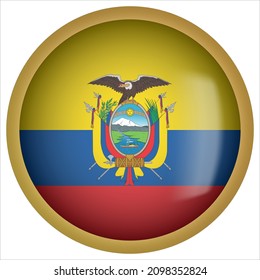 Ecuador 3D rounded Flag Button Icon with Gold Frame