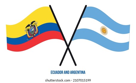 Ecuador and Argentina Flags Crossed And Waving Flat Style. Official Proportion. Correct Colors.
