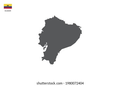 Ecuador black shadow map isolated on white background with Ecuador icon flag on the left corner.