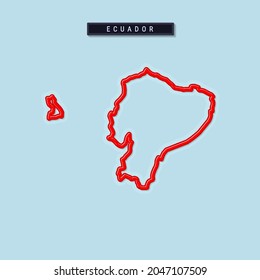 Ecuador bold outline map. Glossy red border with soft shadow. Country name plate. Vector illustration.