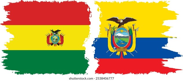 Equador e Bolívia bandeiras grunge conexão, vetor