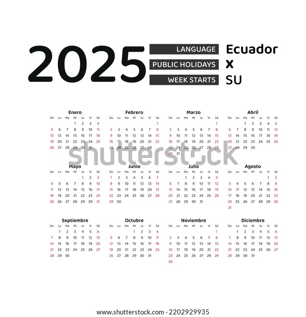 Ecuador Calendar 2025 Week Starts Sunday Stock Vector (Royalty Free