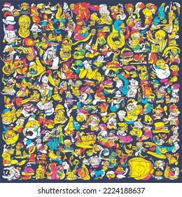 Diseños de doodles vectoriales de Ecuador. Coloridas composiciones detalladas con muchos símbolos tradicionales. Isolación en ilustraciones blancas Dibujo de dibujos vectores