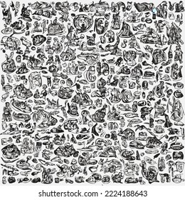 Ecuador cartoon vector doodle designs set. Colorful detailed compositions with lot of traditional symbols. Isolated on white illustrations Vector Cartoon Drawing