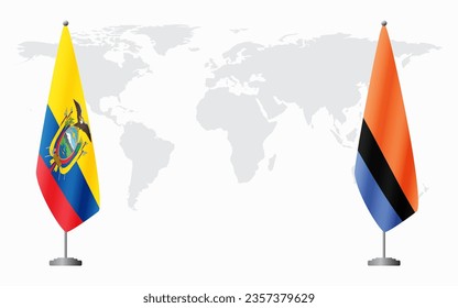 Ecuador and Chagos Islands flags for official meeting against background of world map.