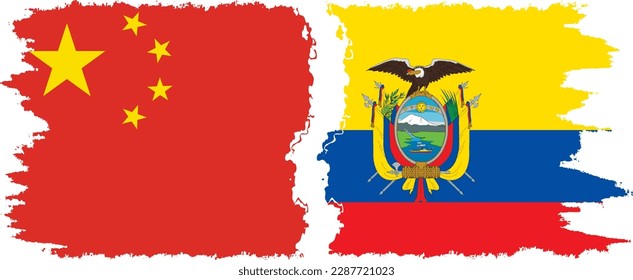 Ecuador and China grunge flags connection, vector