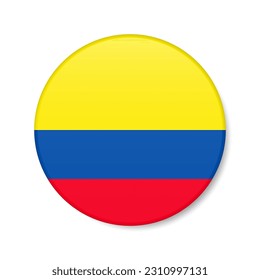 Ecuador circle button icon. Ecuadorian round badge flag with shadow. 3D realistic vector illustration isolated on white.