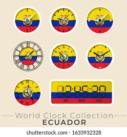 Ecuador clock : Set of national flag clock : Vector Illustration