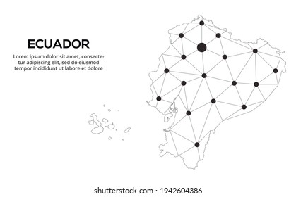 Ecuador communication network map. Vector image of a low poly global map with city lights. Map in the form of lines and dots